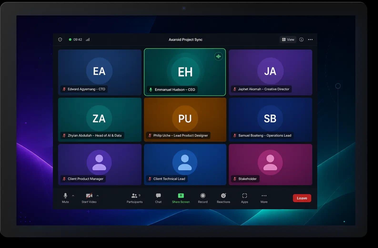 Axaroid project sync. Team video call